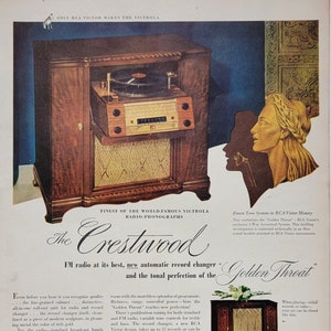 1947 RCA Victor Crestwood Radio Phonograph Vintage Advertisement Record Changer Ad Music Room Wall Art Music Decor Magazine Ad Unique Art