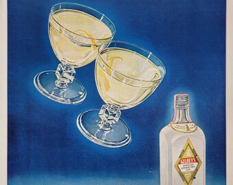 1951 Gilbeys Gin Vintage Advertisement Bar Decor Man Cave Decor Original Magazine Ad Vintage Wall Print Vintage Alcohol Ad Unique Art