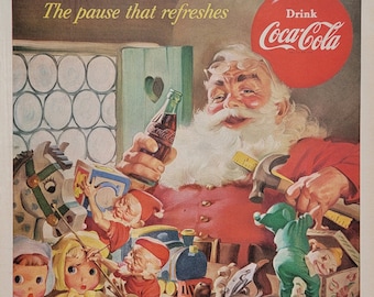 1953 Coca Cola Vintage Advertisement Christmas Wall Art Santa Claus Art Kitchen Holiday Decor Christmas Decoration Original Magazine Ad