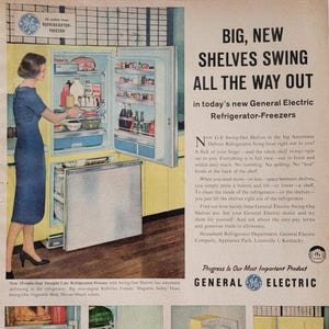 1959 GE Refrigerator Vintage Advertisement General Electric Fridge Ad Kitchen Wall Art Appliance Decor Magazine Ad Vintage Kitchen Decor