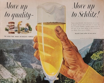 1958 Schlitz Beer Vintage Advertisement Bar Wall Art Kitchen Man Cave Decor Game Room Decor Beer Advertising Original Magazine Print Ad