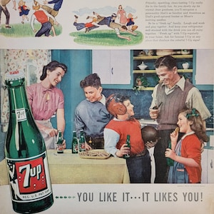 1946 7-Up Vintage Advertisement Kitchen Wall Art Game Room Decor Cafe Print Pop Culture Wall Hanging Seven Up Magazine Ad Soda Ad Unique Art