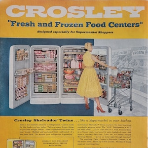 1956 Crosley Shelvador Refrigerator Freezer Vintage Advertisement Kitchen Wall Art Appliance Decor Fridge Ad Magazine Print Ad Unique Art