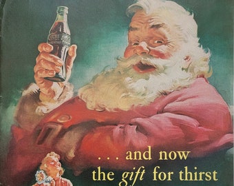 1952 Coca Cola Vintage Advertisement Christmas Wall Art Santa Claus Art Kitchen Holiday Decor Christmas Decoration Original Magazine Ad