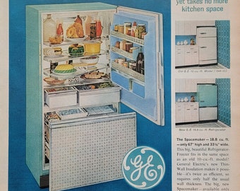 1960's General Electric GE Refrigerator Retro Vintage Kitchen Decor Ad