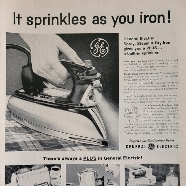 1959 General Electric Iron Vintage Advertisement Laundry Room Wall Art Laundry Decor Bathroom Decor Original Magazine Print Ad Unique Art