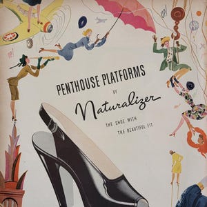 1946 ナチュラライザー ペントハウス プラットフォーム シューズ ヴィンテージ広告 寝室 ウォールアート 女性用 ファッション 装飾 ブティック 装飾 雑誌広告 ユニークなアート