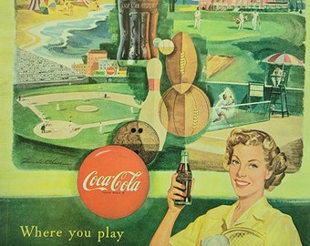 ビンテージ コカ・コーラ 広告 アート 1961年 コーク ヴィンテージ プリント広告 爽やかな新しい感覚のグラス