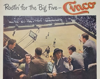 Publicité vintage Cinco Cigars de 1947, homme des cavernes, art mural basket-ball salle de jeux déco de bureau cadeau unique publicité pour magazine publicité pour cigares Tobacciana