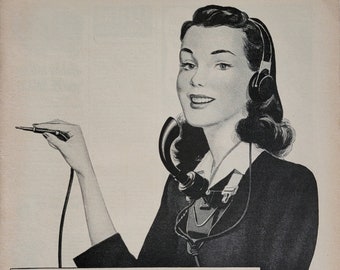 1946 Bell Telephone Systems Vintage Advertisement Vintage Phone Decor Office Decor Telephone Operator Magazine Ad Unique Art Antique Phone