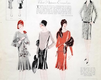 1927年 L'Echo De Paris レディースファッションプリント ヴィンテージ 寝室 ウォールアート ブティック装飾 オリジナルマッコールズマガジンパターン 1920年代 フラッパーファッション