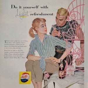 1957 Pepsi Cola Vintage Advertisement Kitchen Wall Art Diner Decor Vintage Home Decor Americana Unique Art Vintage Pepsi Ad Soda Magazine Ad