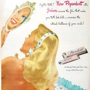 1946 Pepsodent Toothpaste Ad: Vintage Dental Bathroom Decor Magazine Print Advertisement