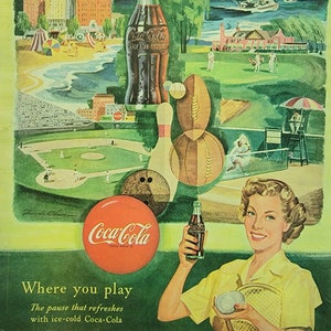 1950 Coca Cola Vintage Advertisement Kitchen Decor Coke Ad Diner Decor Magazine Ad Kitchen Wall Art Unique Art Americana Vintage Soda Ad