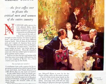 Anuncio de café Maxwell House de 1927: Decoración de cocina de cafetería vintage, anuncio impreso de revista Breakfast Nook
