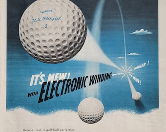 1950 US Royal Golf Balls Vintage Advertisement Man Cave Wall Art Sports Decor Golf Art Original Magazine Print Ad Gift for Golfer Golfing