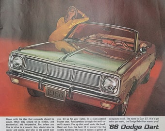 1966 Dodge Dart Vintage Advertisement Automotive Wall Art Classic Car Ad Car Decor Automobile Ad Magazine Ad Automobilia Antique Car Ad