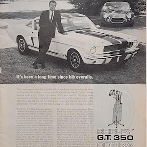 1966 Shelby Cobra GT 350 Vintage Advertisement Classic Car Ad Automotive Wall Art Man Cave Decor Automobile Magazine Ad Ford Automobilia