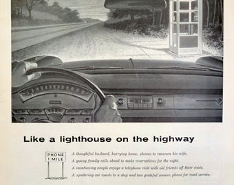 1959 Bell Telephone Systems Ad: Vintage Phone Booth Magazine Print Advertisement