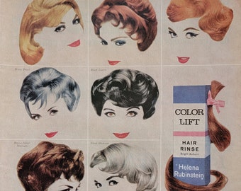 1959 Helena Rubinstein Color Lift Hair Rinse Vintage Advertisement Bathroom Decor Bedroom Wall Art Beauty Salon Decor Original Magazine Ad