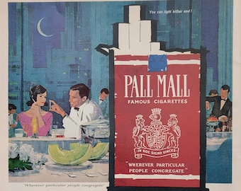 1962 Pall Mall Cigarettes Vintage Advertisement Bar Decor Game Room Decor Man Cave Decor Woman Smoking Magazine Ad Tobacco Art Unique Art