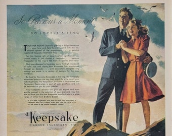 1945 Keepsake Diamond Rings Vintage Advertisement Jewelry Store Wall Art Bedroom Decor Original Magazine Print Ad Wedding Decor Unique Art