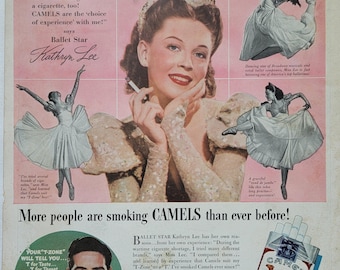 1948 Camel Cigarettes Ad: Vintage Tobacco Bar Decor Magazine Print Advertisement, Ballet Theme