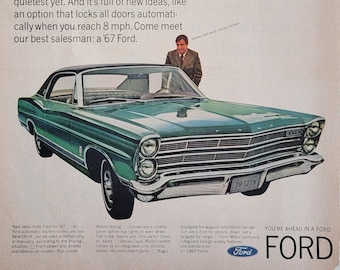 1967 Ford LTD Vintage Car Ad: Automotive Man Cave Wall Art, Magazine Print Advertisement