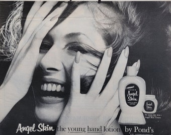 1961 Ponds Angel Skin Hand Lotion Vintage Advertisement Beauty Salon Decor Bathroom Decor Cosmetics Ad Powder Room Wall Art Magazine Ad