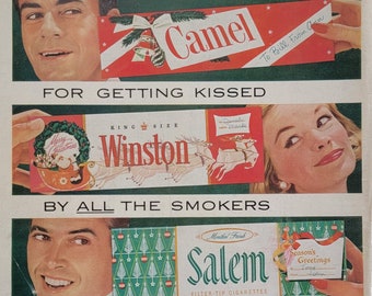 1957 Camel Winston Salem Cavalier Cigarettes Vintage Advertisement 1950s Christmas Decor 1950s Holiday Decor Magazine Ad Tobacciana