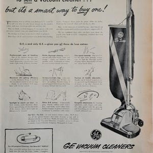 1946 GE Vacuum Cleaners Vintage Advertisement General Electric Vacuum Laundry Room Wall Art Home Decor Magazine Print Ad Unique Art