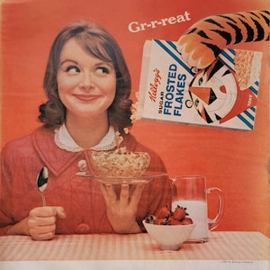1961 Kellogg&#39;s Frosted Flakes Cereal Vintage Advertisement Kitchen Wall Art Dining Room Decor Original Magazine Print Ad Kitchen Decor