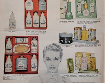 1957 Shulton Old Spice Ad: Vintage Bathroom Powder Room Decor, Magazine Print Advertisement
