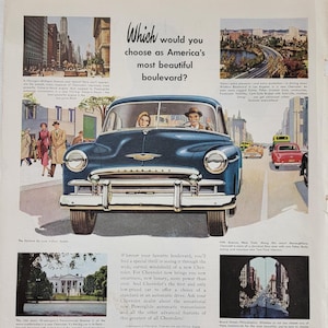 1950 Chevrolet Styleline Vintage Advertisement Antique Car Automotive Wall Art Man Cave Decor Classic Car Art Magazine Print Ad Automobilia