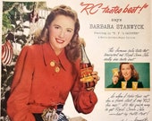 1947 Royal Crown Cola Vintage Advertisement RC Cola Ad Kitchen Decor Diner Decor Barbara Stanwyck Original Magazine Print Ad Unique Art