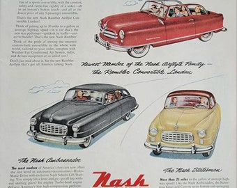 1950 Nash Airflyte Vintage Advertisement Automotive Wall Art Classic Car Ad Man Cave Decor Original Magazine Print Ad Automobilia Unique Art