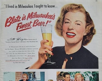 1950 Blatz Beer Ad: Vintage Kitchen & Bar Wall Art, Alcohol