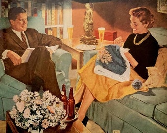 1956 Beer Vintage Advertisement Vintage Bar Wall Art Kitchen Decor Original Magazine Print Ad Douglass Crockwell Art Americana Unique Art