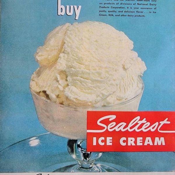 1950 Sealtest Ice Cream Vintage Advertisement Kitchen Wall Art Vanilla Ice Cream Parlor Decor Kitchen Decor Food Art Magazine Ad Unique Art