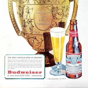 1947 Budweiser Beer Vintage Advertisement Kitchen Wall Art Bar Decor Man Cave Wall Art Original Magazine Print Ad Vintage Beer Ad Unique Art