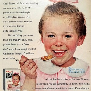 1954 Kellogg&#39;s Corn Flakes Cereal Vintage Advertisement Norman Rockwell Kitchen Wall Art Dining Room Decor Original Magazine Print Ad
