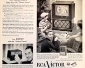 1952 RCA Victor Television Vintage Advertisement Man Cave Wall Art Game Room Decor Original Magazine Print Ad TV Art Electronics Ephemera
