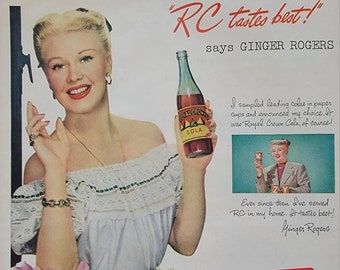 1948 Royal Crown Cola Vintage Advertisement Ginger Rogers RC Cola Ad Kitchen Decor Diner Decor Vintage Soda Ad Magazine Print Ad Unique Art