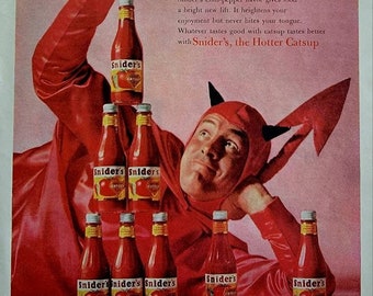 1958 Snider's Catsup Vintage Advertisement Kitchen Wall Art Vintage Kitchen Decor Devil Art Vintage Catsup Ad Magazine Ad Unique Art