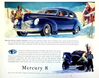 1940 Mercury Eight Automobile Vintage Advertisement Automotive Wall Art Classic Car Print Man Cave Decor Original Magazine Mercury 8 Ad