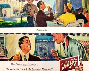 1949 Schlitz Beer Vintage Advertisement Bar Wall Art Kitchen Decor Man Cave Decor Original Magazine Print Ad Unique Art Paper Ephemera