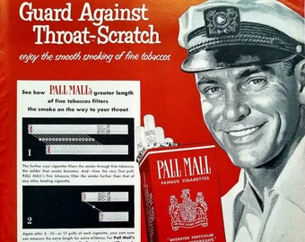 1952 Pall Mall Cigarettes Vintage Advertisement Bar Decor Game Room Decor Man Cave Decor Original Magazine Print Ad Tobacco Art Unique Art