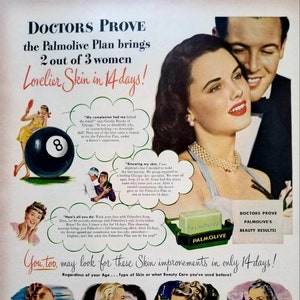 1948 Palmolive Soap Vintage Advertisement Bathroom Wall Art Powder Room Decor Bathroom Decor Unique Art Original Magazine Print Ad Ephemera