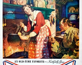 1947 Campbells Chicken Noodle Soup Vintage Advertisement Kitchen Wall Art Dining Room Decor Original Magazine Print Ad Chef Gift Unique Art