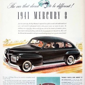 1941 Mercury Eight Automobile Vintage Advertisement Automotive Wall Art Antique Car Ad Man Cave Decor Original Magazine Ad 1941 Mercury 8 Ad